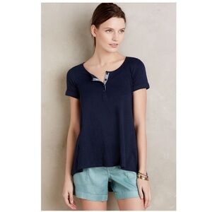 ANTHROPOLOGIE Downtime Henley Tee New Top Navy S